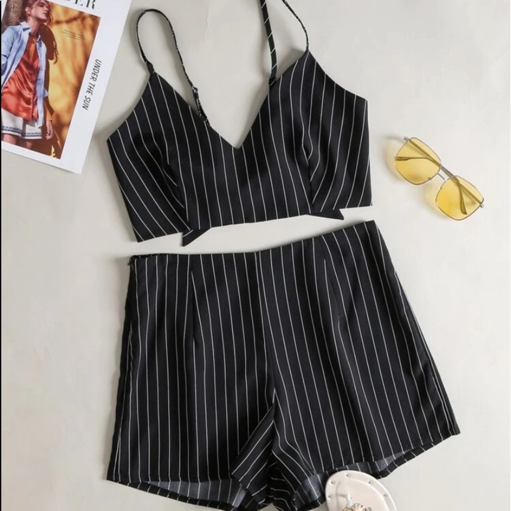 Tie back striped cami and short set